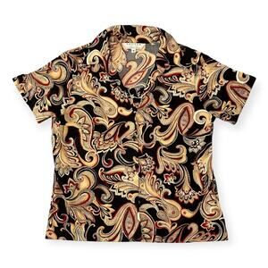 Uniform Petite JohnPaulRichard Black Red Gold Paisley Business Top Size Medium